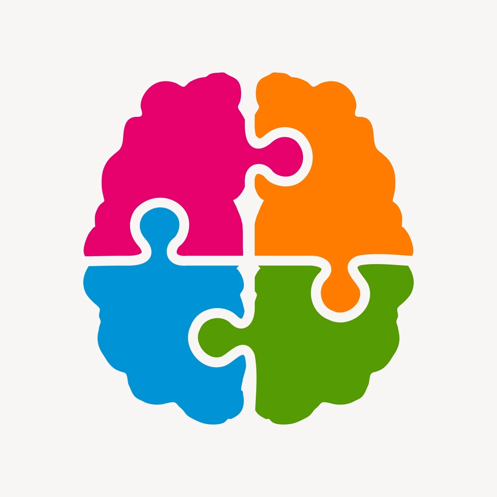 Colorful puzzle brain clipart, illustration